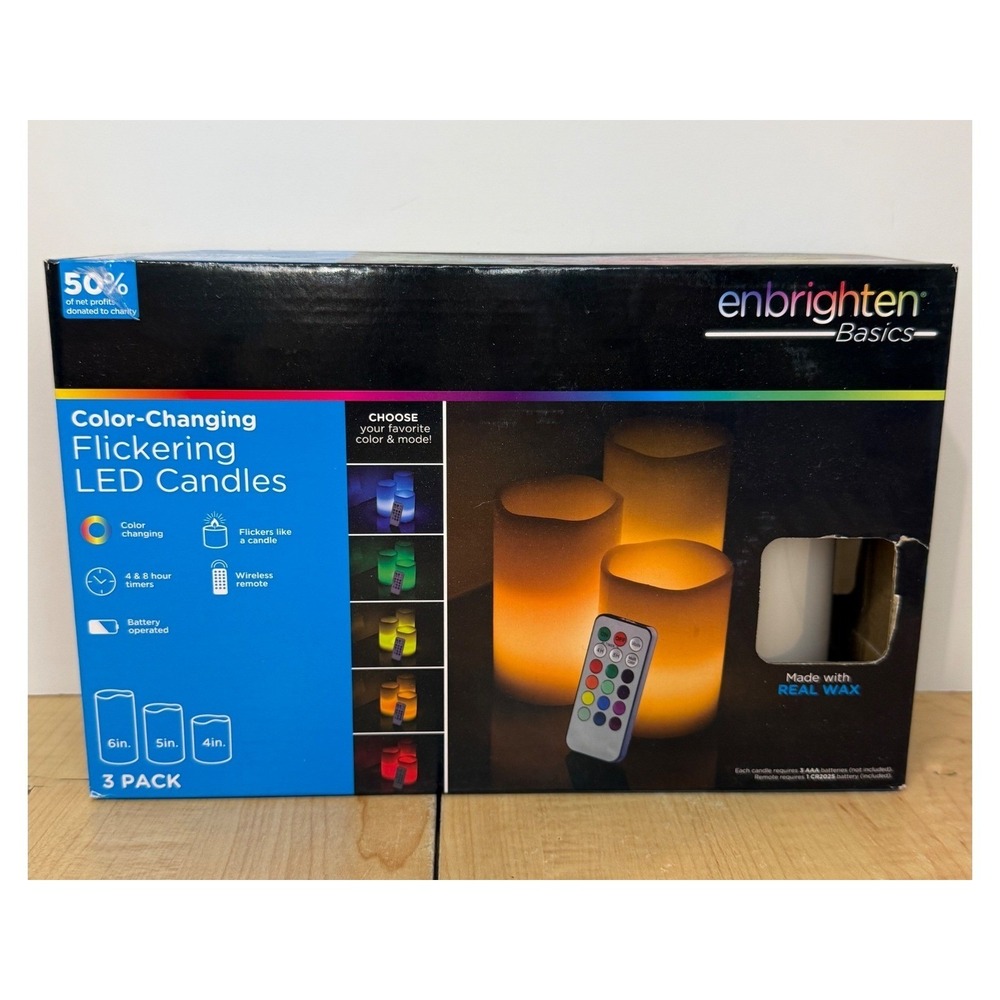 Enbrighten Basics Color-Changing Flickering LED Candles 3 Pack Real Wax 76151
